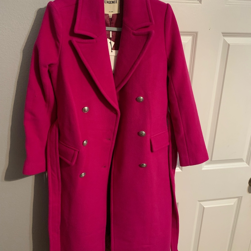 L'AGENCE Fuchsia Double-Breasted Trench Coat - Picture 3 of 6